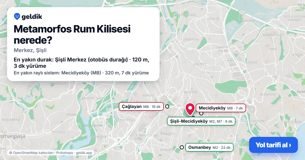 Where is Metamorfos Rum Kilisesi: map with its location and the nearest stops, with walking times