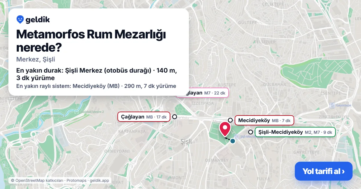 Metamorfos Rum Mezarlığı nerede: haritada konumu ve en yakın duraklar, yürüme süreleriyle