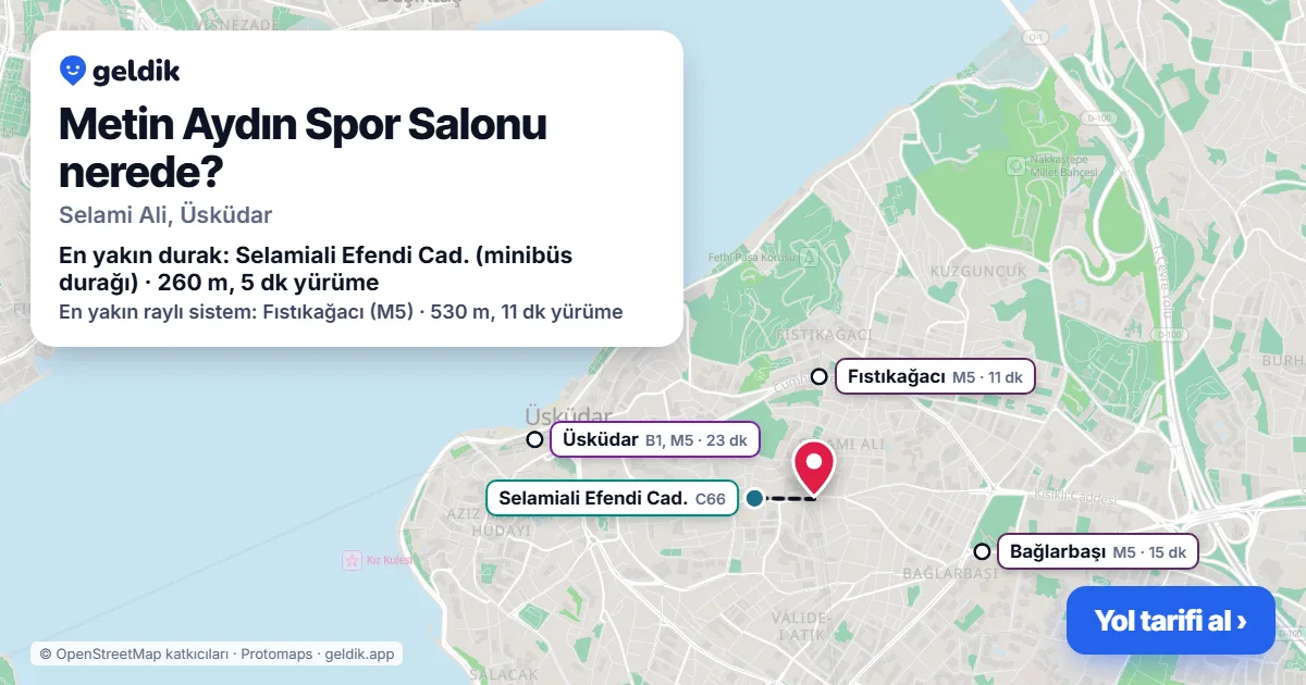 Where is Metin Aydın Spor Salonu: map with its location and the nearest stops, with walking times