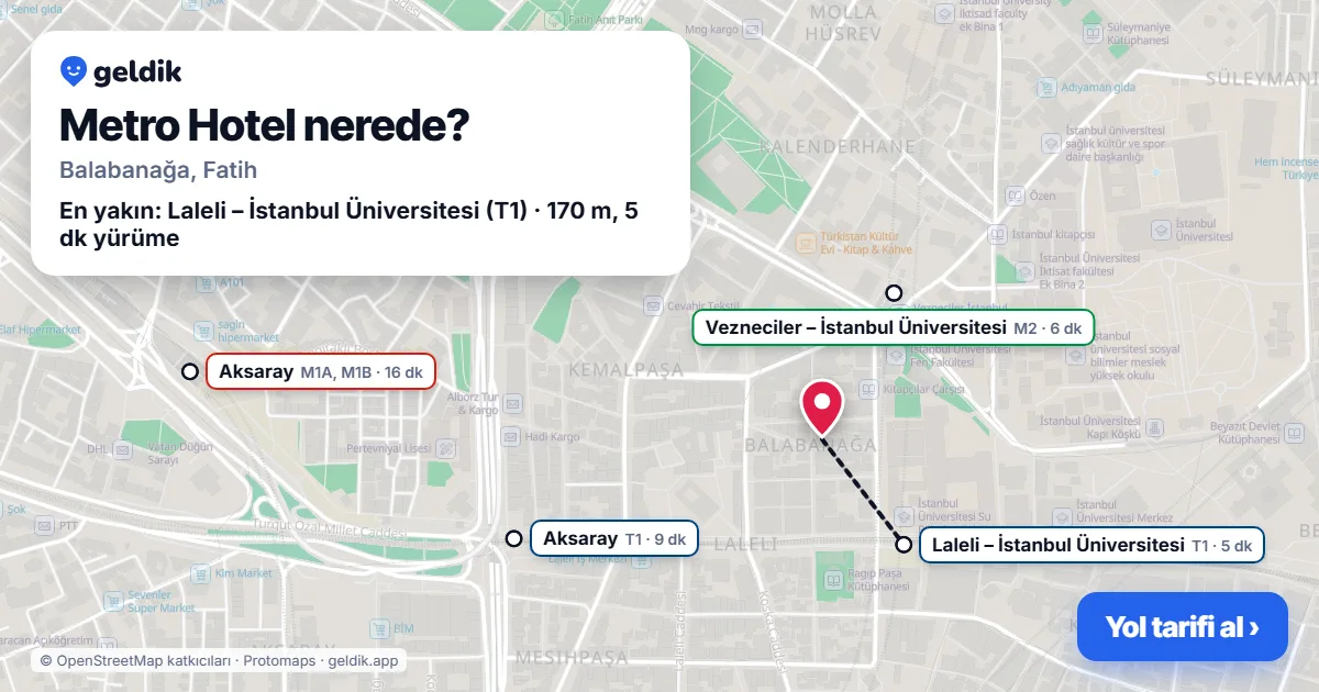 Where is Metro Hotel: map with its location and the nearest stops, with walking times