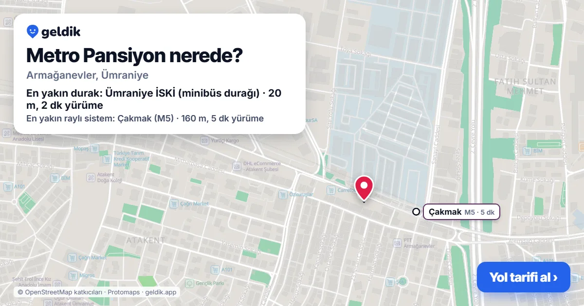 Metro Pansiyon nerede: haritada konumu ve en yakın duraklar, yürüme süreleriyle