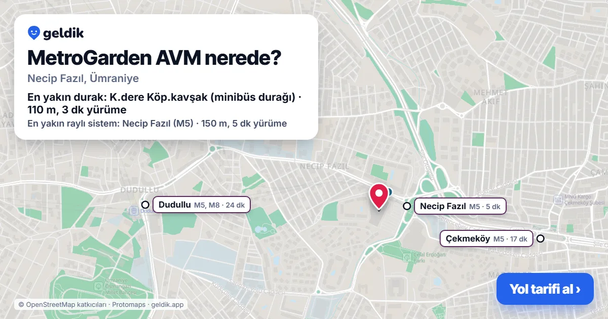 MetroGarden AVM nerede: haritada konumu ve en yakın duraklar, yürüme süreleriyle