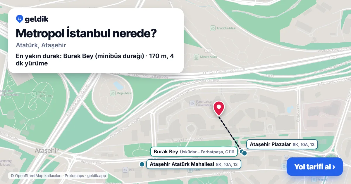 Metropol İstanbul nerede: haritada konumu ve en yakın duraklar, yürüme süreleriyle