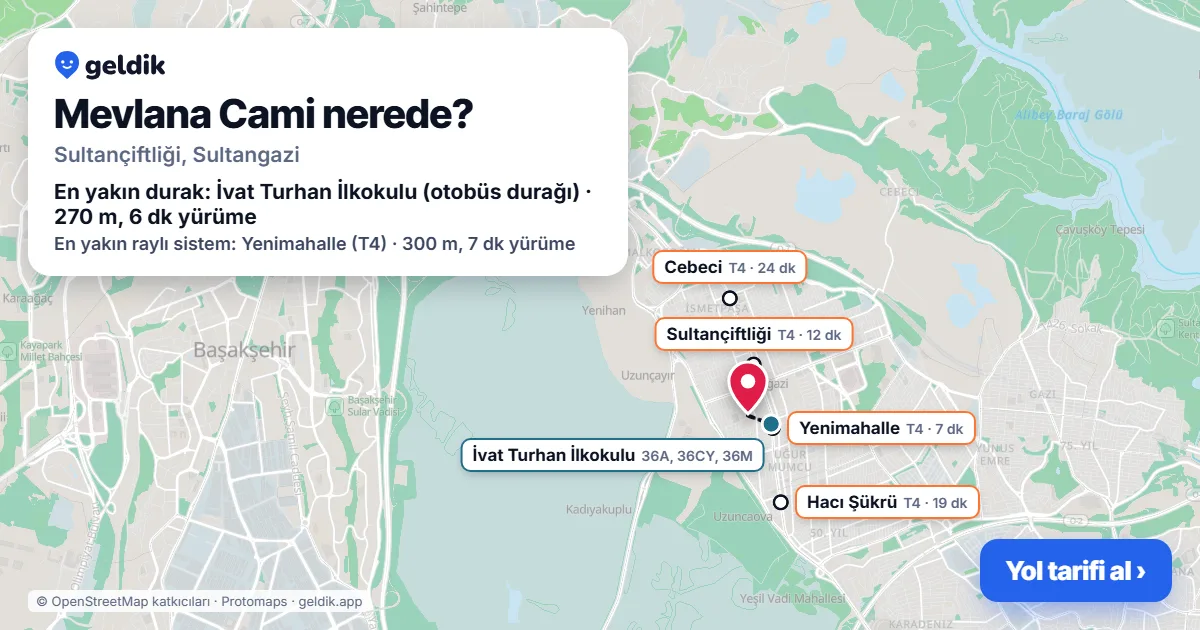 Mevlana Cami nerede: haritada konumu ve en yakın duraklar, yürüme süreleriyle