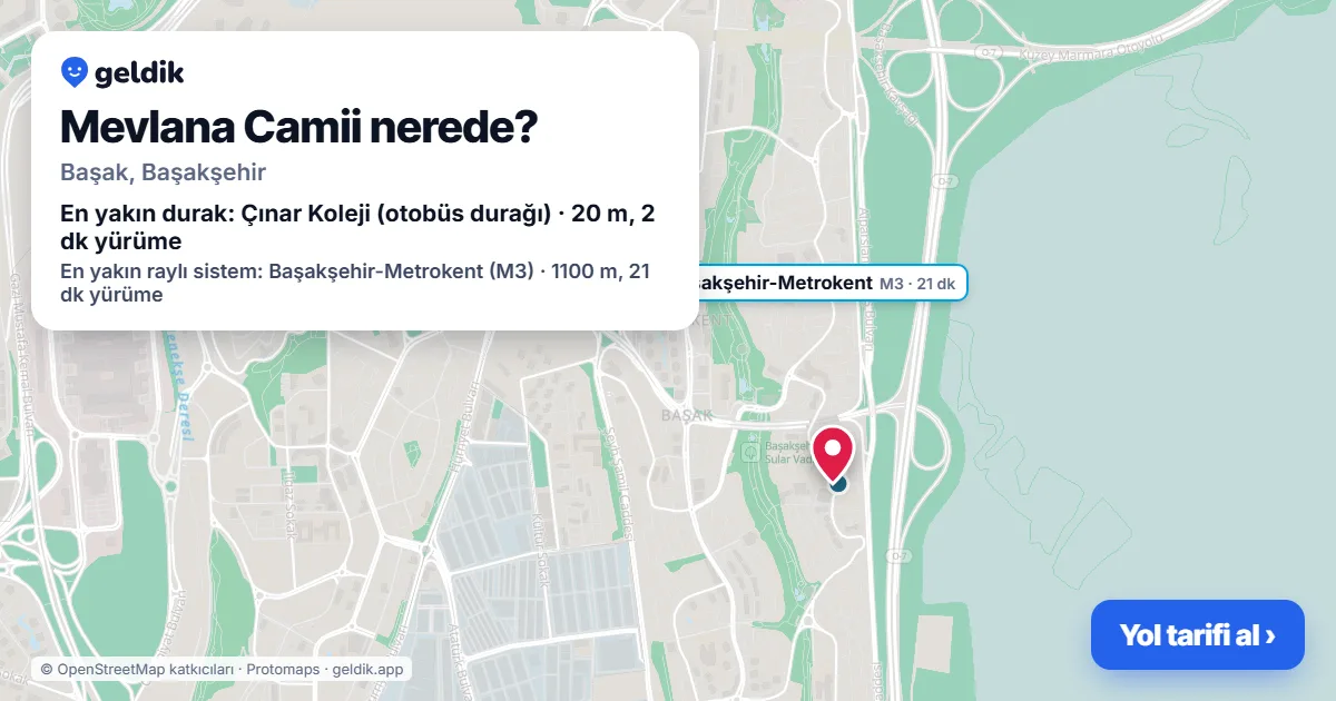 Mevlana Camii nerede: haritada konumu ve en yakın duraklar, yürüme süreleriyle