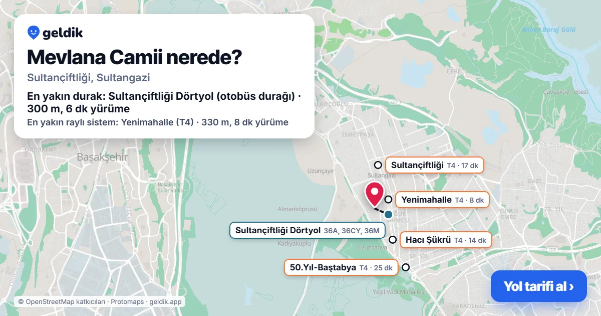 Mevlana Camii nerede: haritada konumu ve en yakın duraklar, yürüme süreleriyle