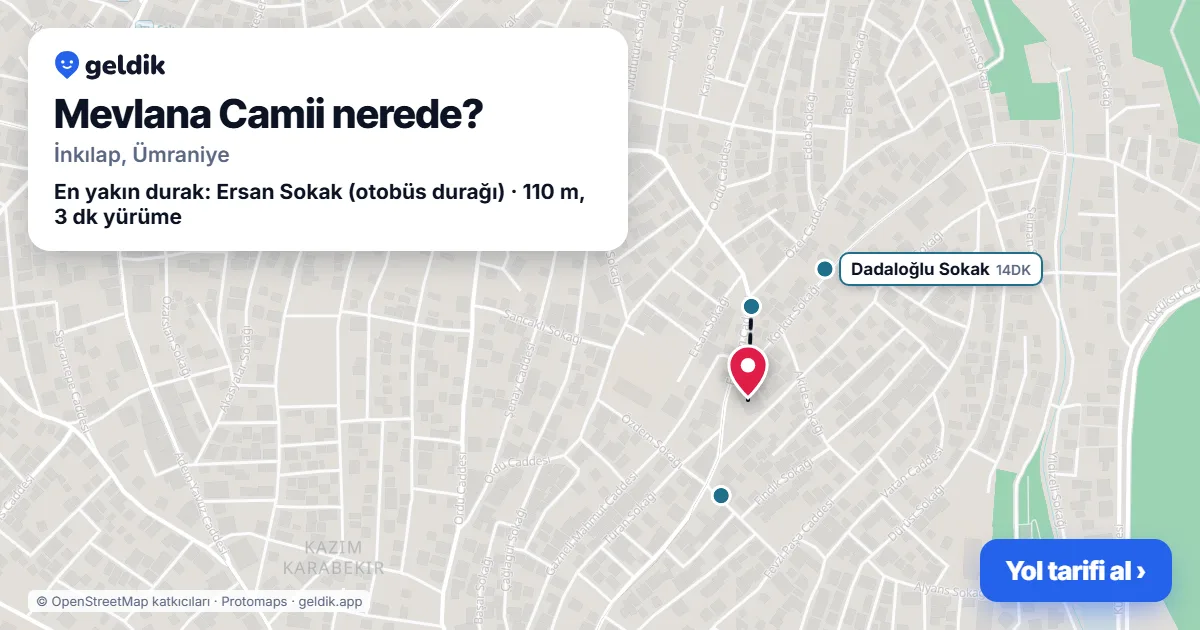 Mevlana Camii nerede: haritada konumu ve en yakın duraklar, yürüme süreleriyle