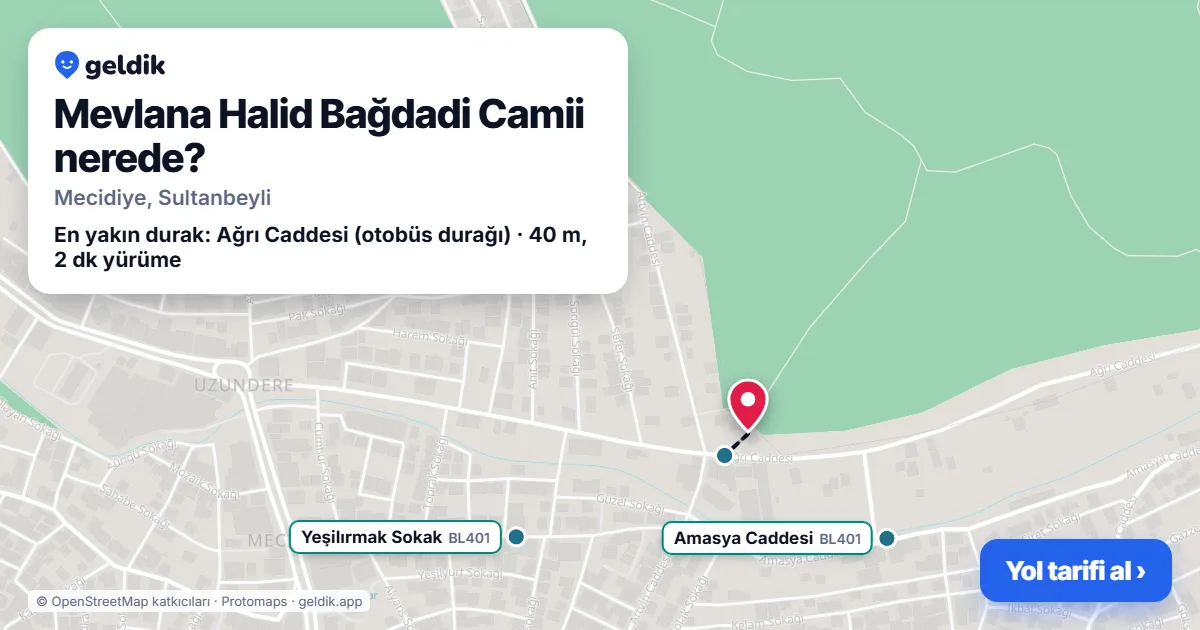 Where is Mevlana Halid Bağdadi Camii: map with its location and the nearest stops, with walking times