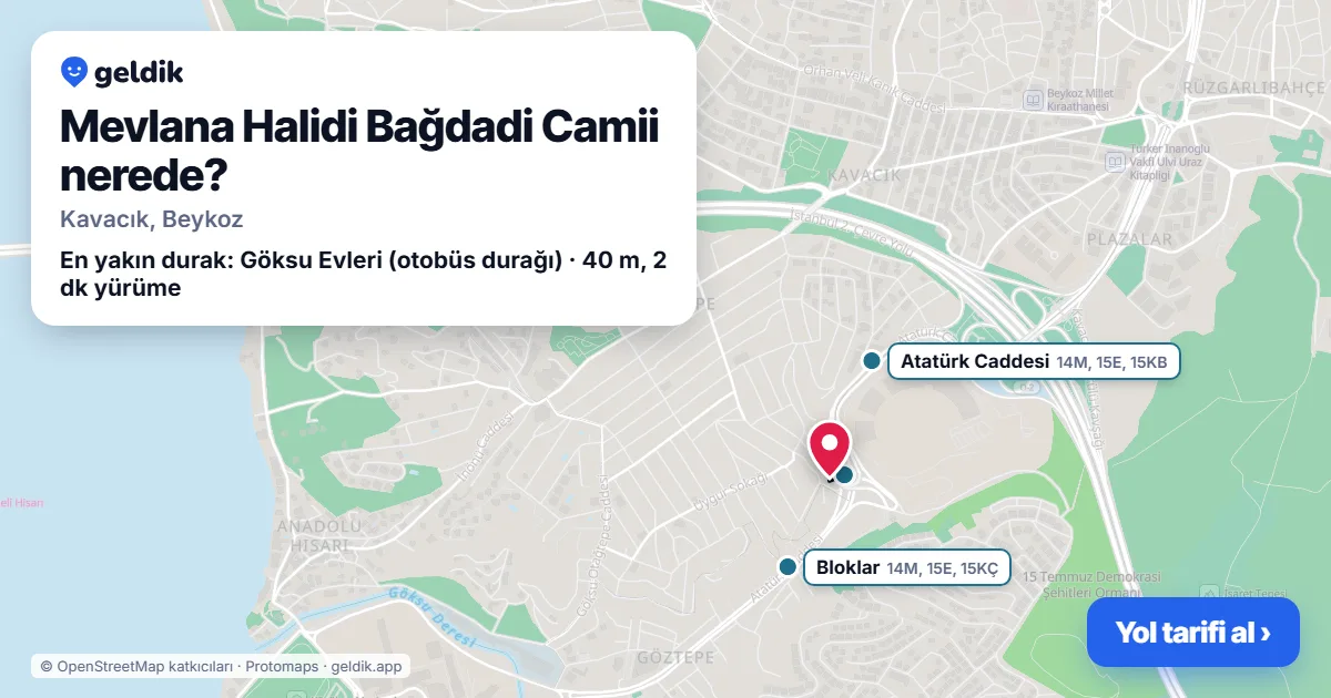 Where is Mevlana Halidi Bağdadi Camii: map with its location and the nearest stops, with walking times
