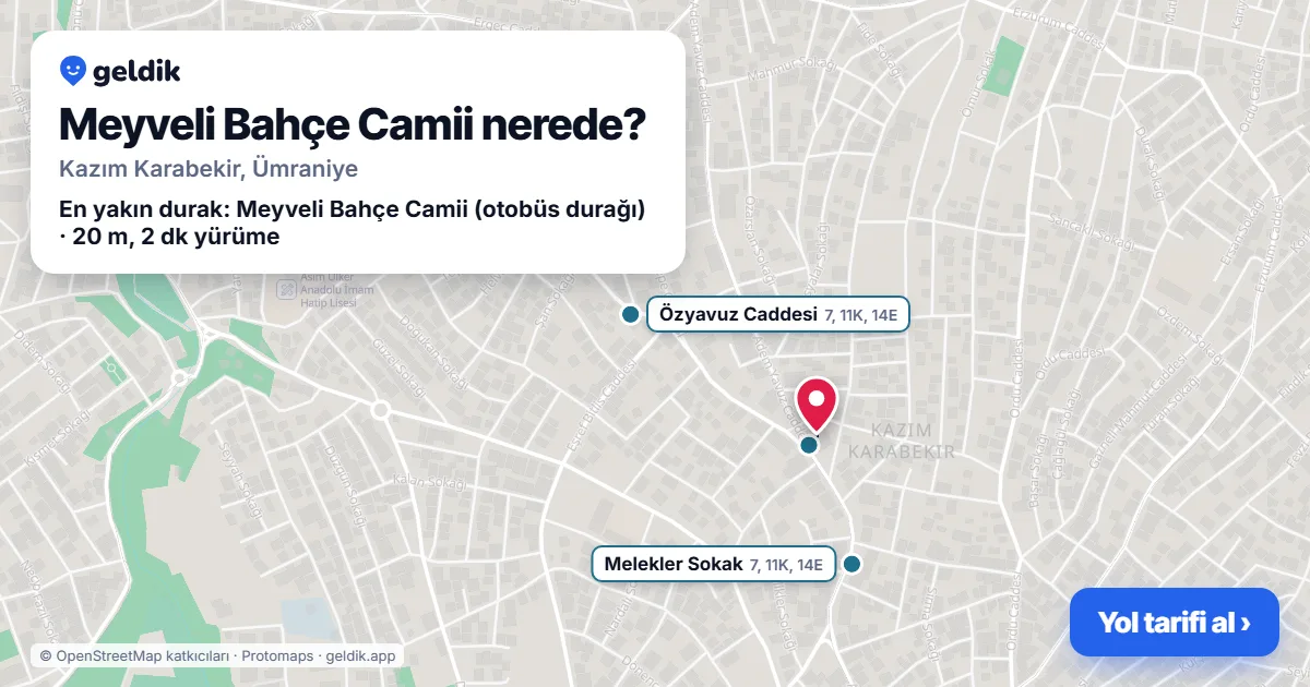 Meyveli Bahçe Camii nerede: haritada konumu ve en yakın duraklar, yürüme süreleriyle
