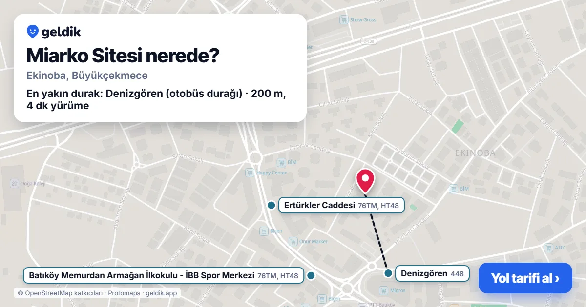 Miarko Sitesi nerede: haritada konumu ve en yakın duraklar, yürüme süreleriyle