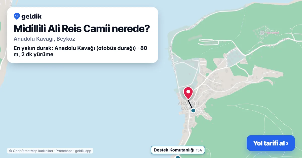 Midillili Ali Reis Camii nerede: haritada konumu ve en yakın duraklar, yürüme süreleriyle
