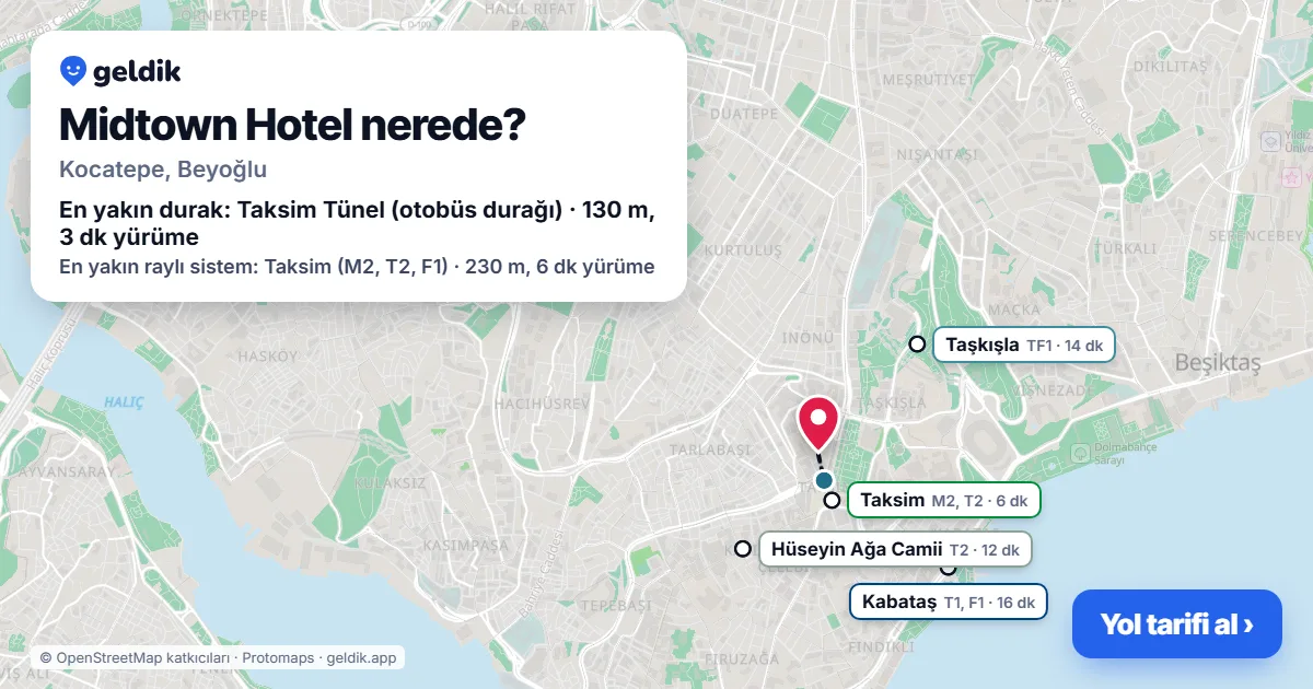 Midtown Hotel nerede: haritada konumu ve en yakın duraklar, yürüme süreleriyle