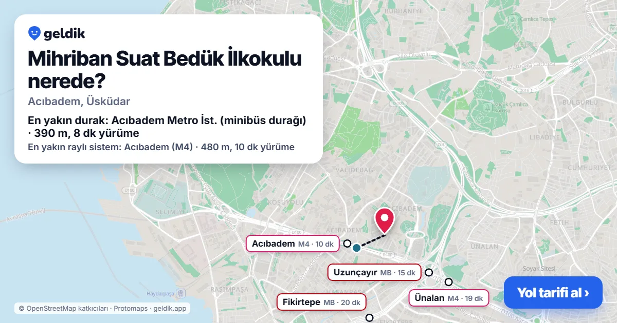 Where is Mihriban Suat Bedük İlkokulu: map with its location and the nearest stops, with walking times