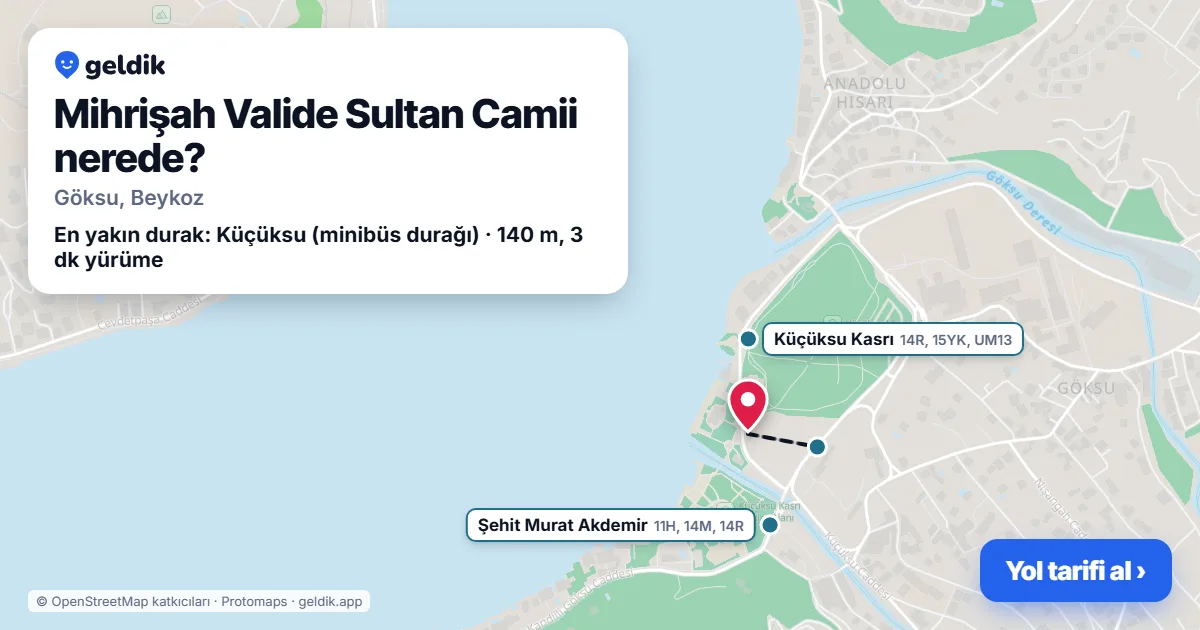 Mihrişah Valide Sultan Camii nerede: haritada konumu ve en yakın duraklar, yürüme süreleriyle