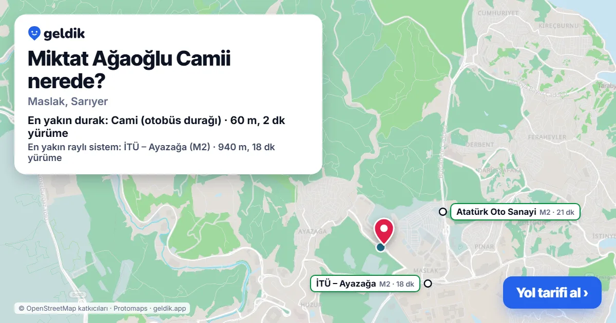 Where is Miktat Ağaoğlu Camii: map with its location and the nearest stops, with walking times