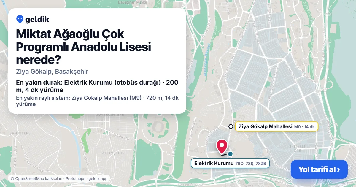 Where is Miktat Ağaoğlu Çok Programlı Anadolu Lisesi: map with its location and the nearest stops, with walking times
