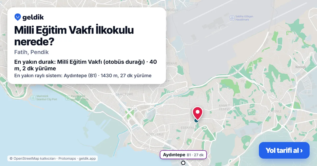 Milli Eğitim Vakfı İlkokulu nerede: haritada konumu ve en yakın duraklar, yürüme süreleriyle