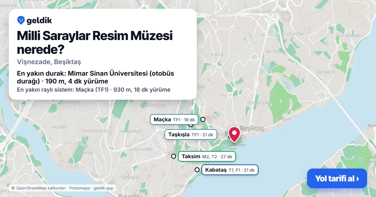 Milli Saraylar Resim Müzesi nerede: haritada konumu ve en yakın duraklar, yürüme süreleriyle