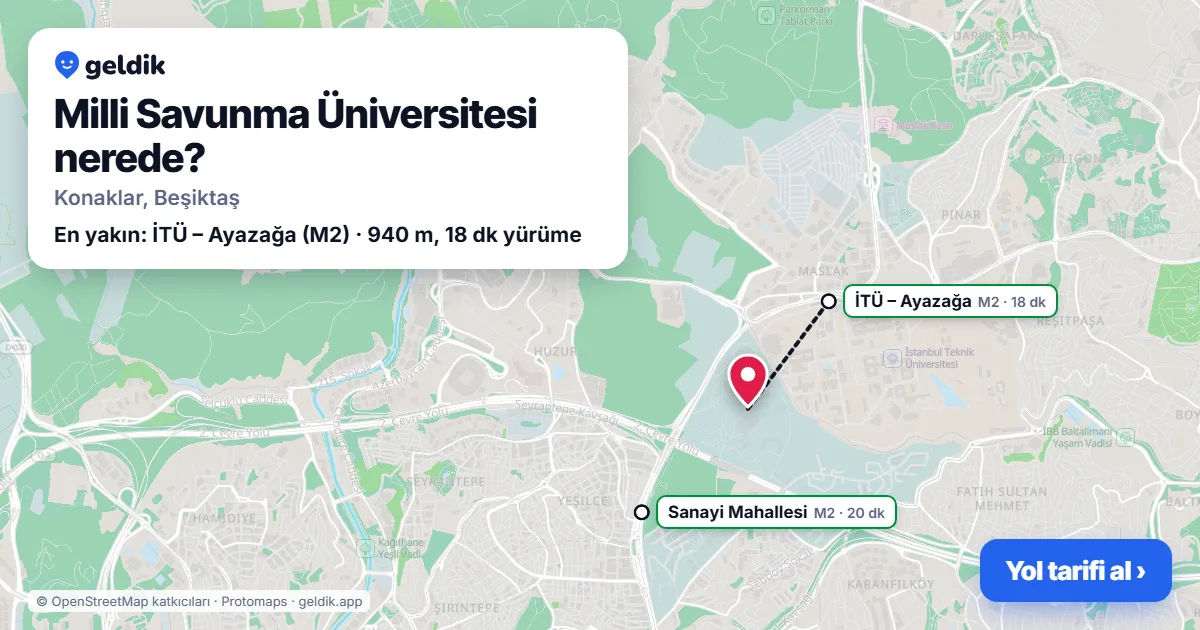 Milli Savunma Üniversitesi nerede: haritada konumu ve en yakın duraklar, yürüme süreleriyle