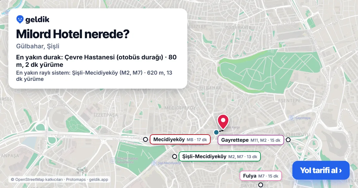 Where is Milord Hotel: map with its location and the nearest stops, with walking times