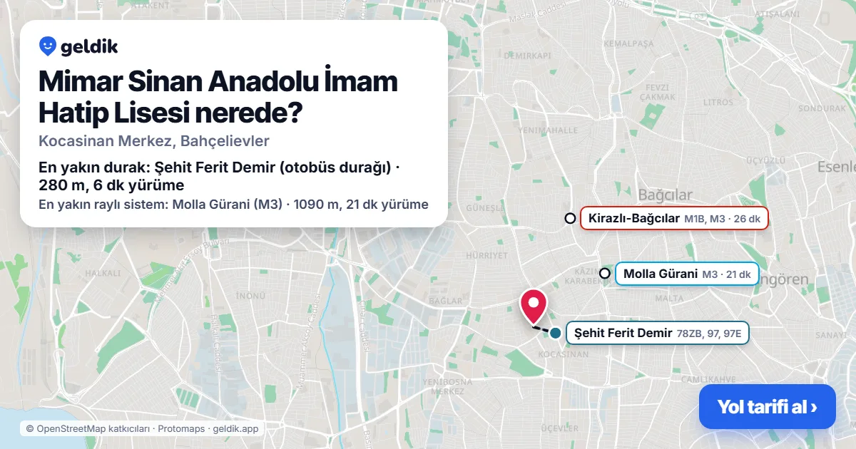 Where is Mimar Sinan Anadolu İmam Hatip Lisesi: map with its location and the nearest stops, with walking times