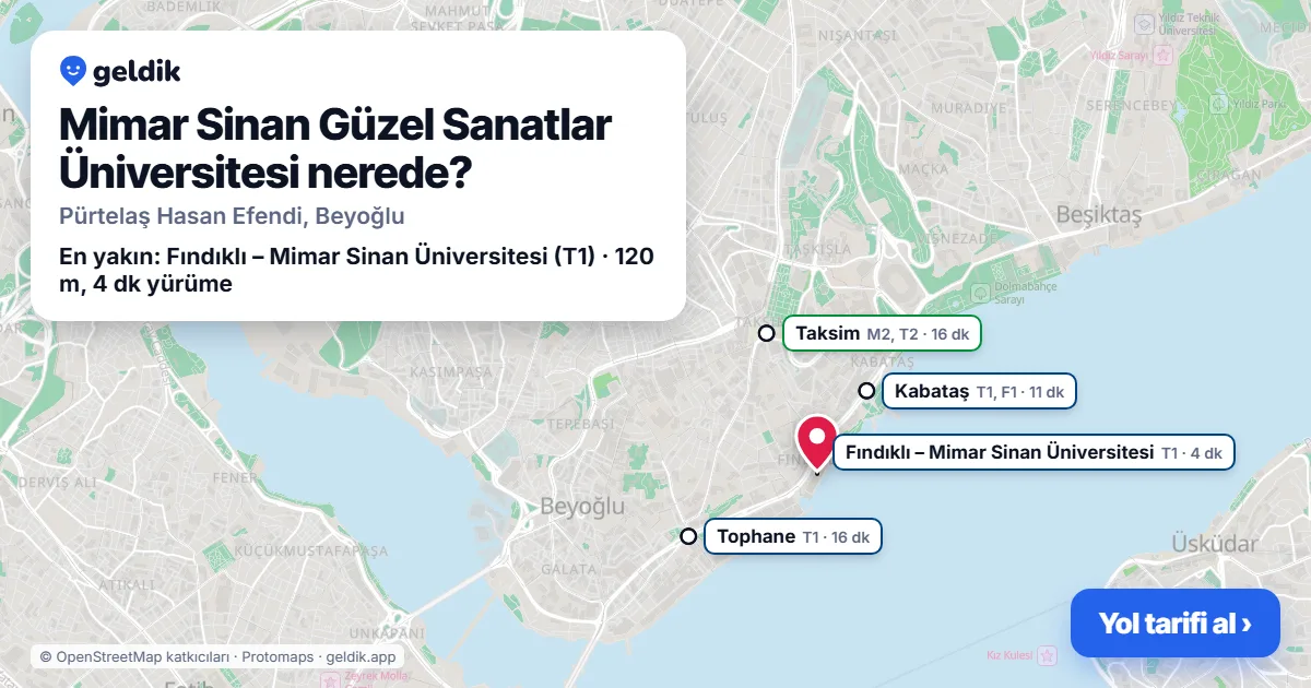 Mimar Sinan Güzel Sanatlar Üniversitesi nerede: haritada konumu ve en yakın duraklar, yürüme süreleriyle