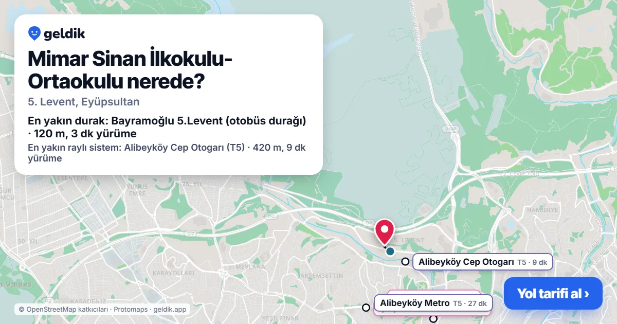 Where is Mimar Sinan İlkokulu-Ortaokulu: map with its location and the nearest stops, with walking times