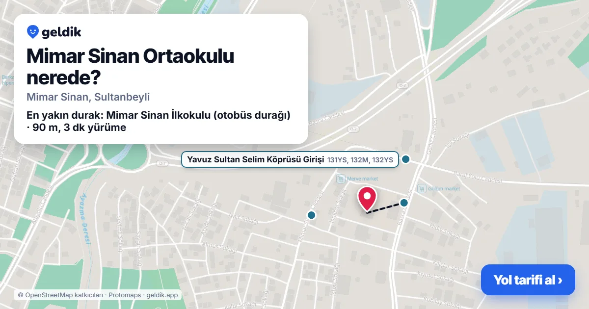 Where is Mimar Sinan Ortaokulu: map with its location and the nearest stops, with walking times