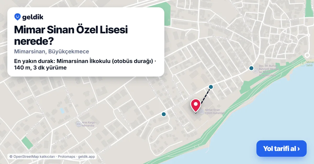 Mimar Sinan Özel Lisesi nerede: haritada konumu ve en yakın duraklar, yürüme süreleriyle