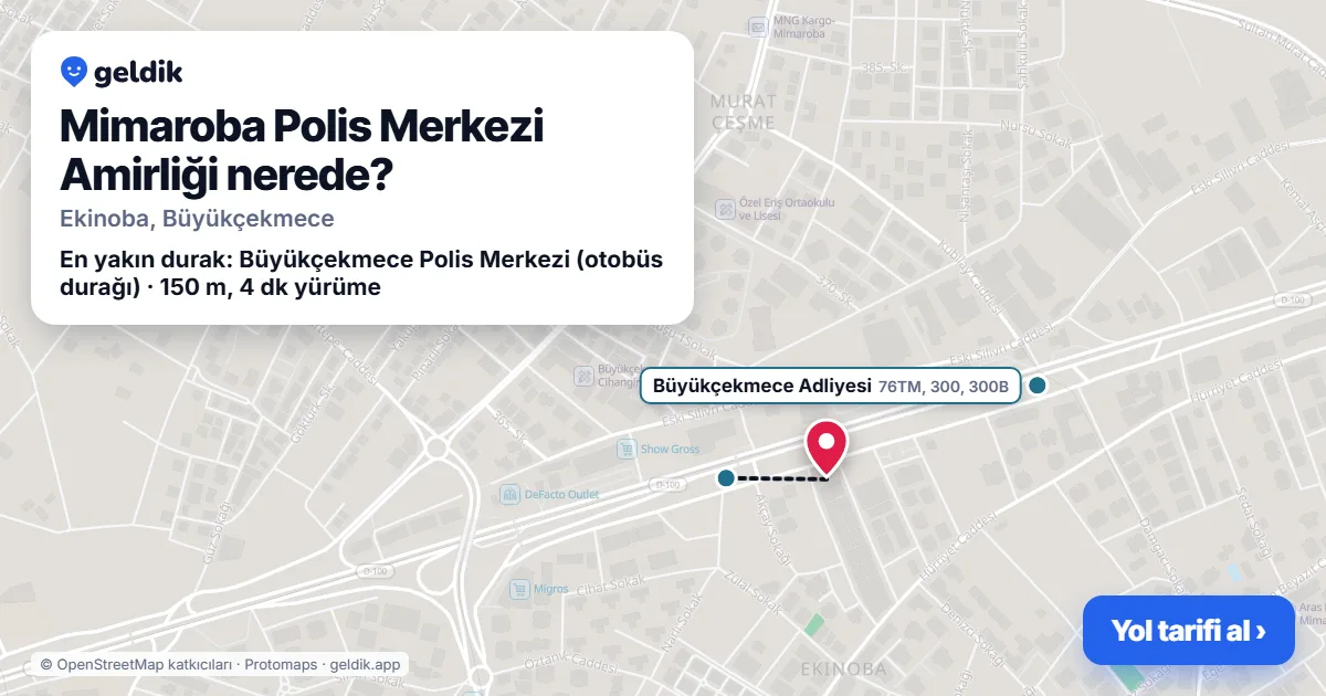 Mimaroba Polis Merkezi Amirliği nerede: haritada konumu ve en yakın duraklar, yürüme süreleriyle