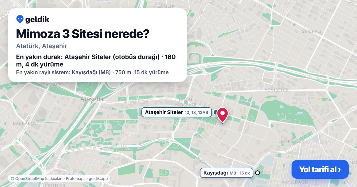 Mimoza 3 Sitesi nerede: haritada konumu ve en yakın duraklar, yürüme süreleriyle