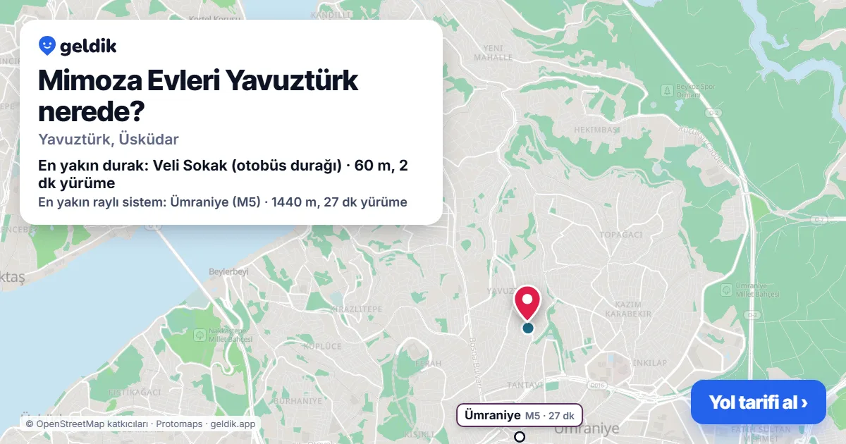 Where is Mimoza Evleri Yavuztürk: map with its location and the nearest stops, with walking times