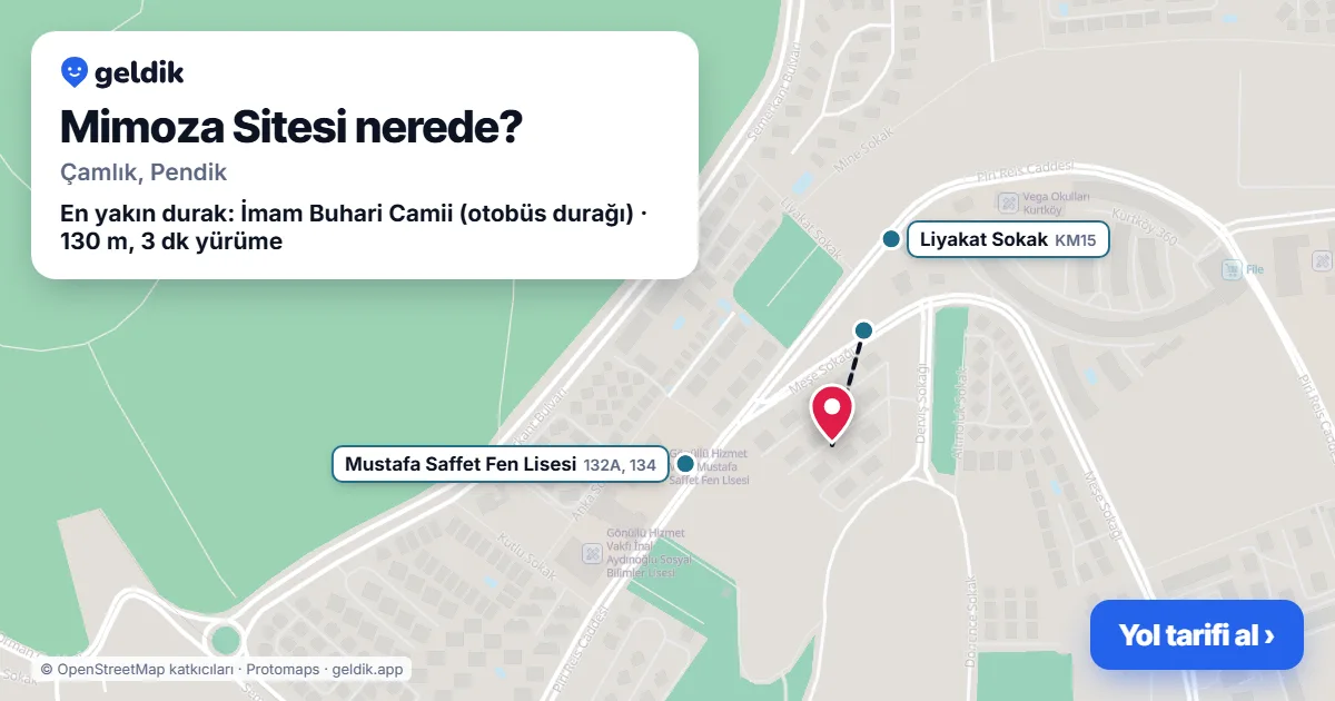 Mimoza Sitesi nerede: haritada konumu ve en yakın duraklar, yürüme süreleriyle