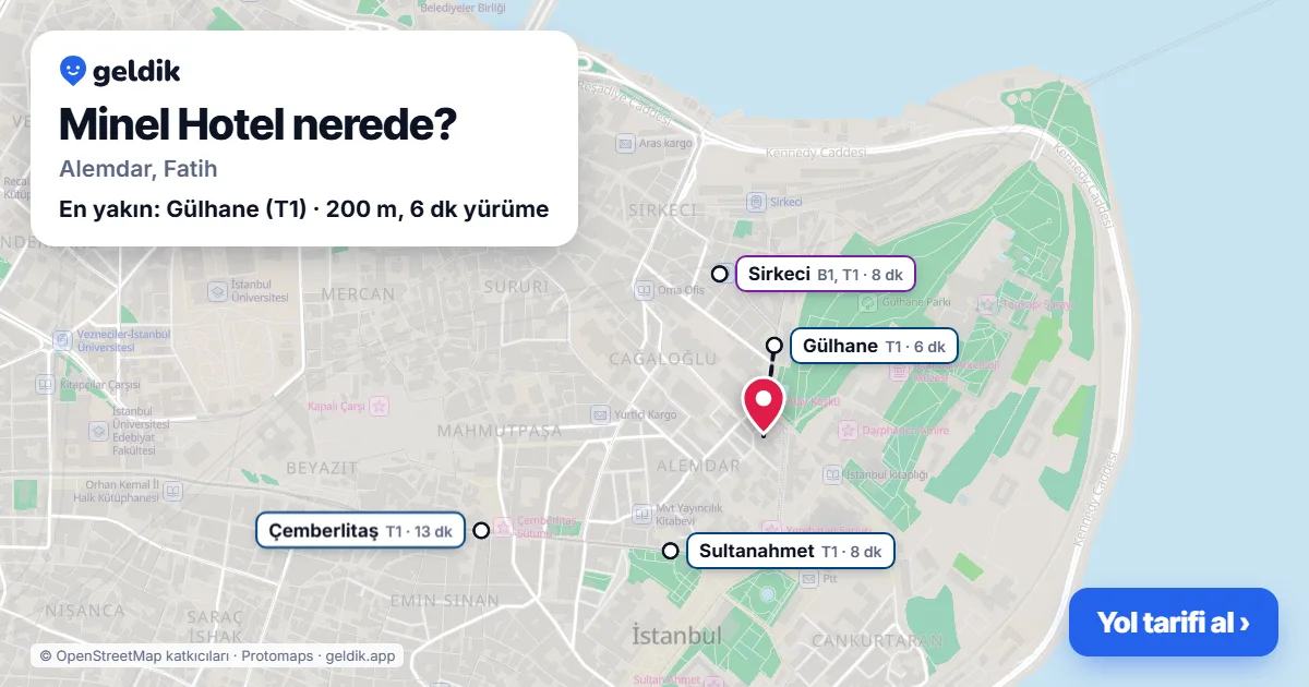 Minel Hotel nerede: haritada konumu ve en yakın duraklar, yürüme süreleriyle