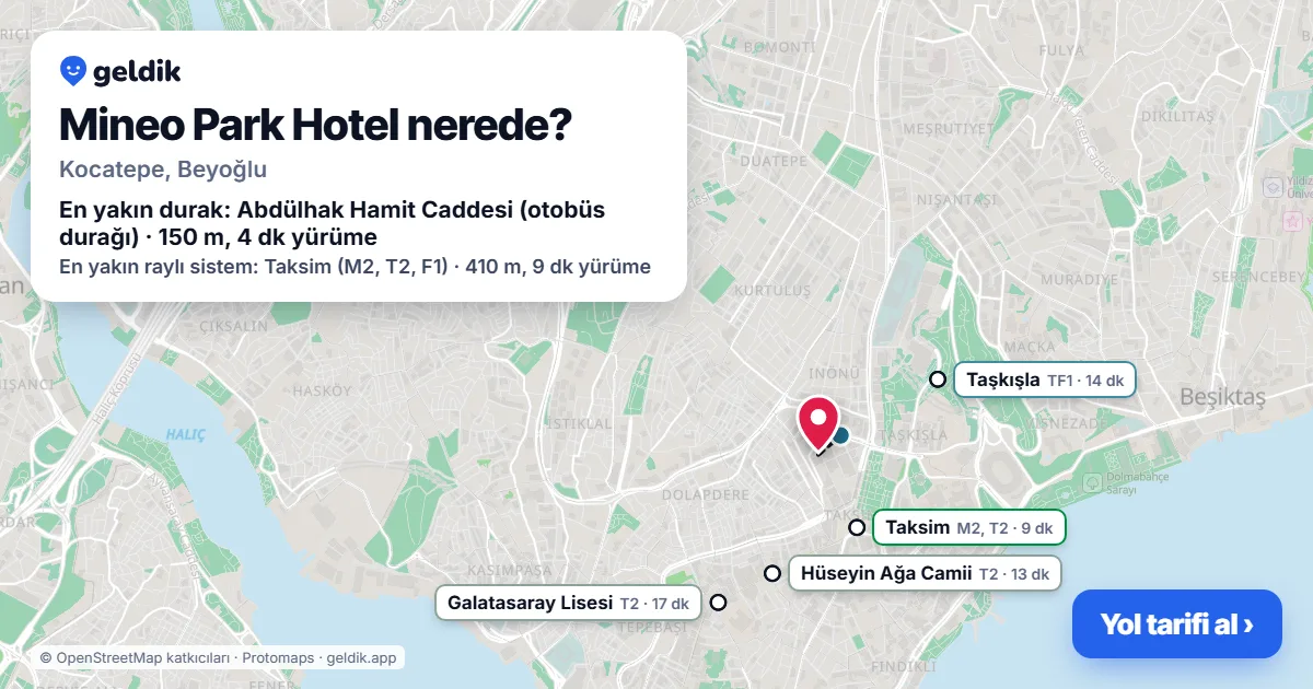 Where is Mineo Park Hotel: map with its location and the nearest stops, with walking times