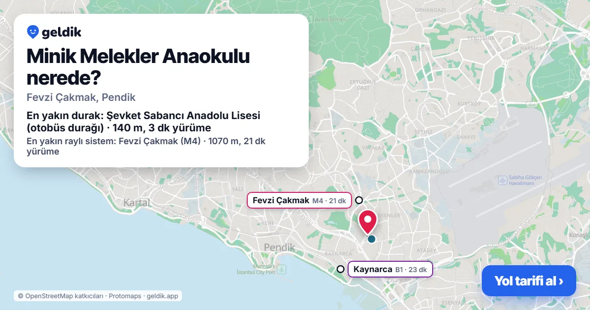 Minik Melekler Anaokulu nerede: haritada konumu ve en yakın duraklar, yürüme süreleriyle
