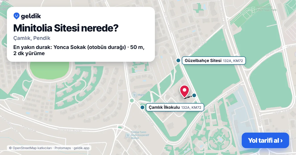 Minitolia Sitesi nerede: haritada konumu ve en yakın duraklar, yürüme süreleriyle