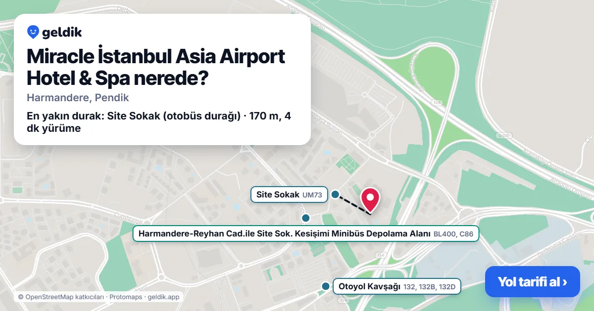 Miracle İstanbul Asia Airport Hotel & Spa nerede: haritada konumu ve en yakın duraklar, yürüme süreleriyle
