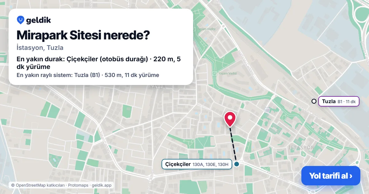 Where is Mirapark Sitesi: map with its location and the nearest stops, with walking times