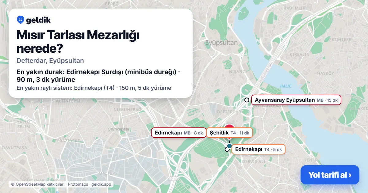 Mısır Tarlası Mezarlığı nerede: haritada konumu ve en yakın duraklar, yürüme süreleriyle