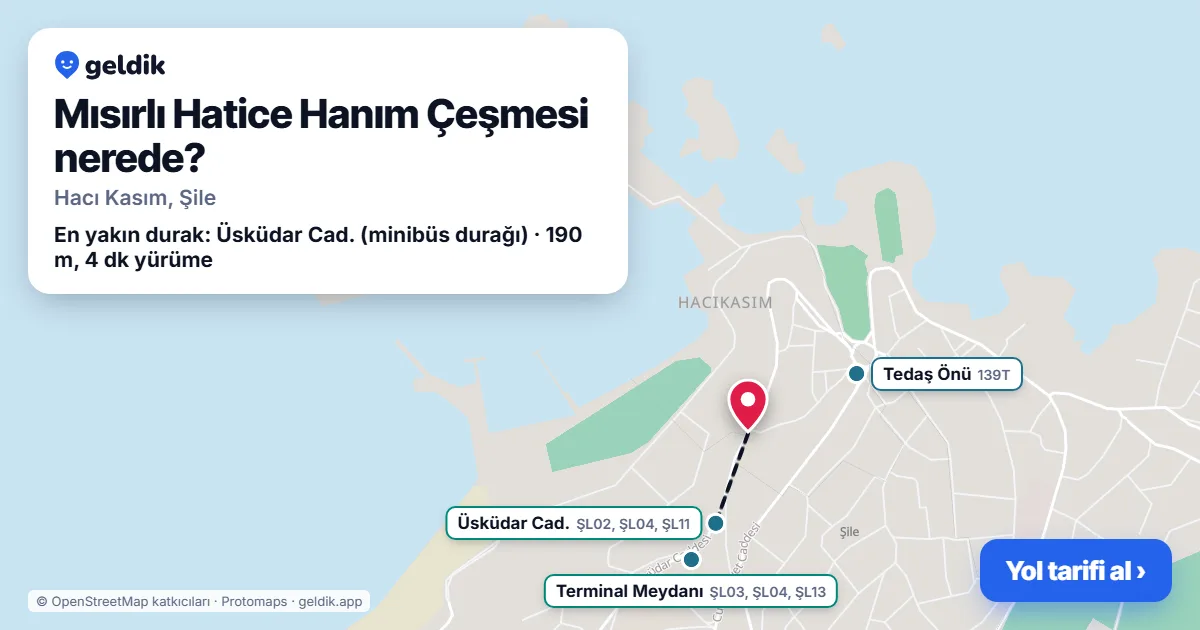 Mısırlı Hatice Hanım Çeşmesi nerede: haritada konumu ve en yakın duraklar, yürüme süreleriyle