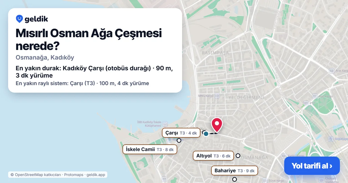 Mısırlı Osman Ağa Çeşmesi nerede: haritada konumu ve en yakın duraklar, yürüme süreleriyle