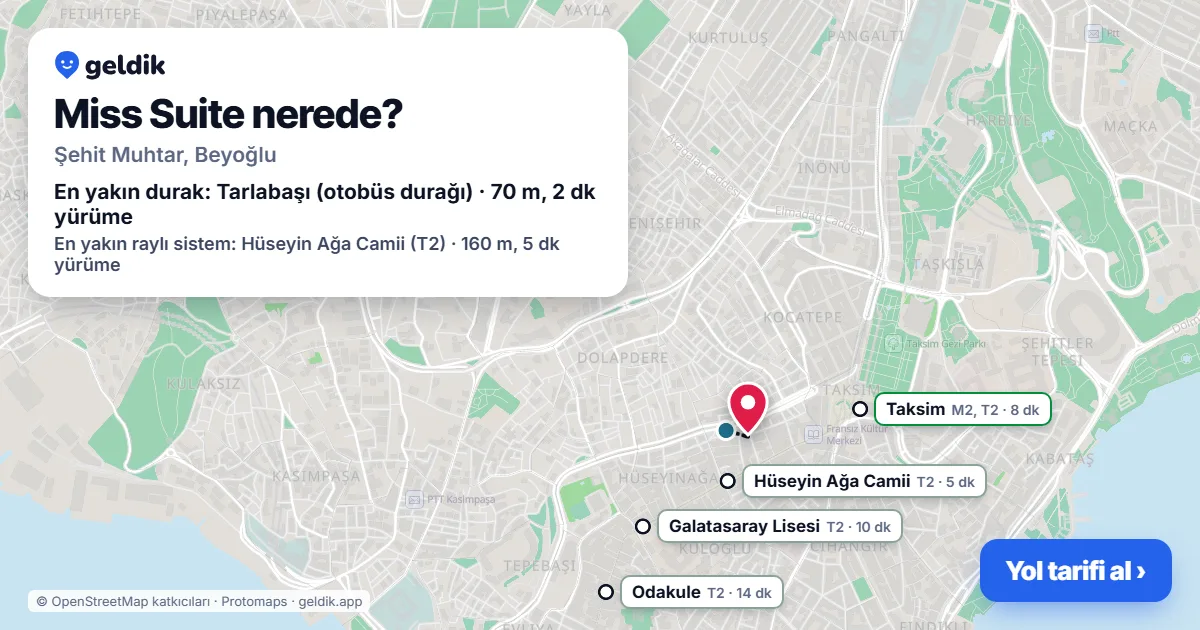 Where is Miss Suite: map with its location and the nearest stops, with walking times
