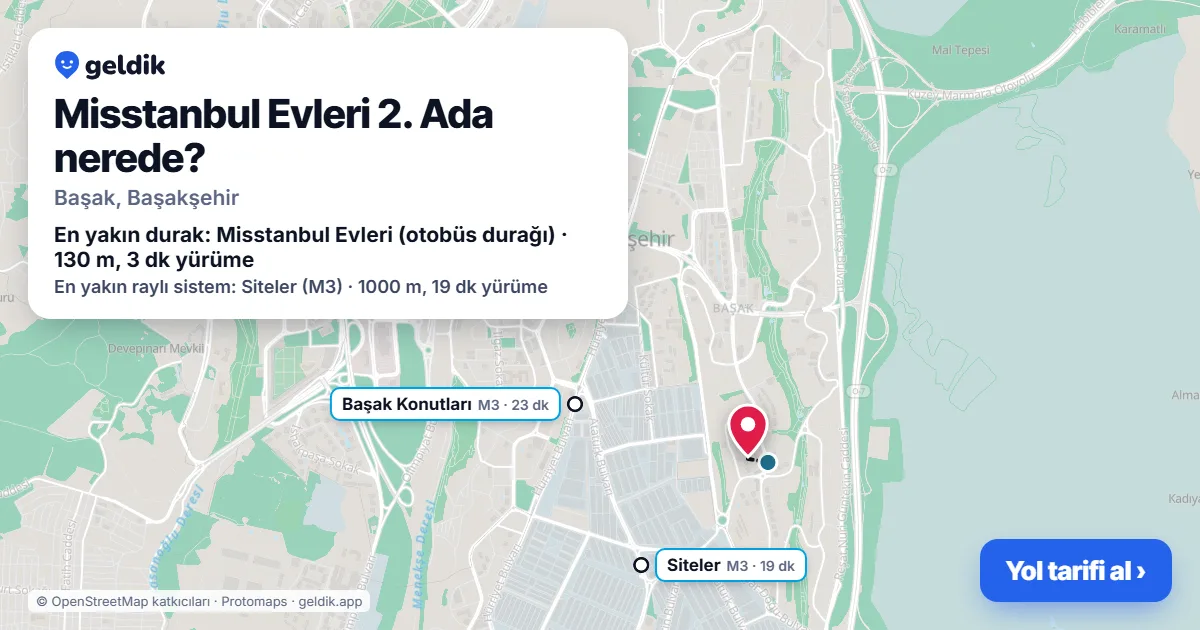 Misstanbul Evleri 2. Ada nerede: haritada konumu ve en yakın duraklar, yürüme süreleriyle