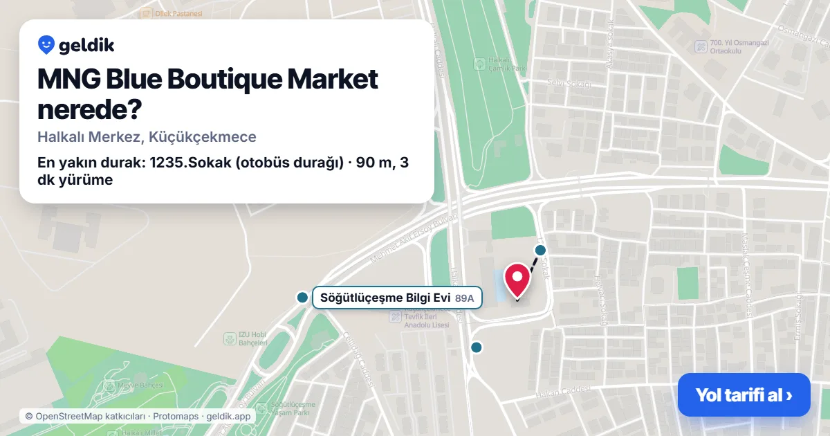 MNG Blue Boutique Market nerede: haritada konumu ve en yakın duraklar, yürüme süreleriyle