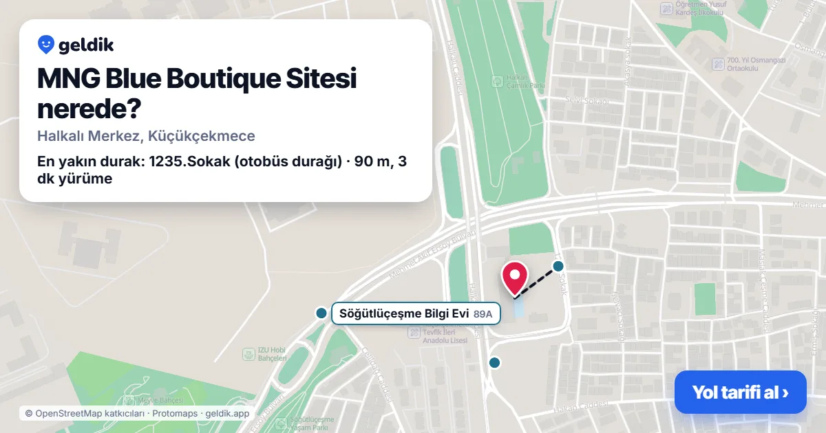 MNG Blue Boutique Sitesi nerede: haritada konumu ve en yakın duraklar, yürüme süreleriyle