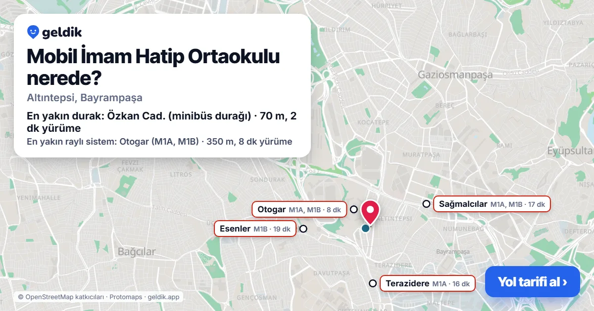 Mobil İmam Hatip Ortaokulu nerede: haritada konumu ve en yakın duraklar, yürüme süreleriyle