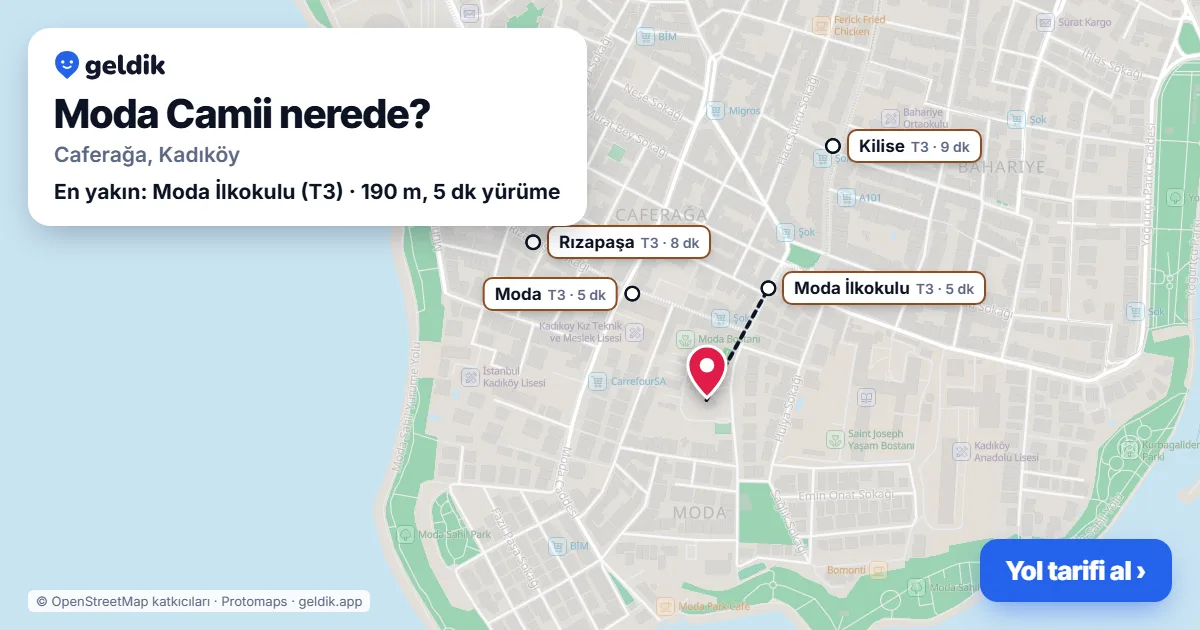 Where is Moda Camii: map with its location and the nearest stops, with walking times