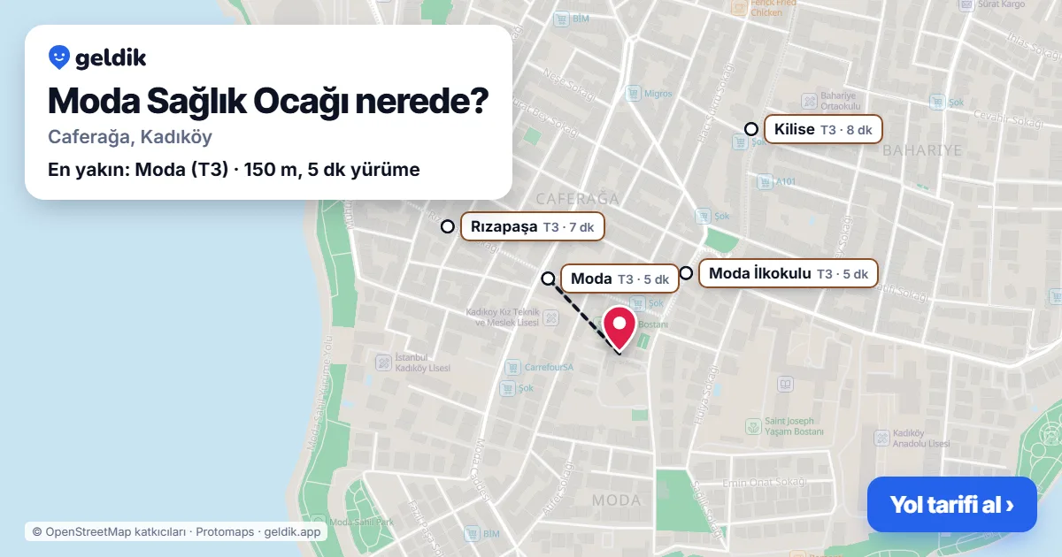Moda Sağlık Ocağı nerede: haritada konumu ve en yakın duraklar, yürüme süreleriyle